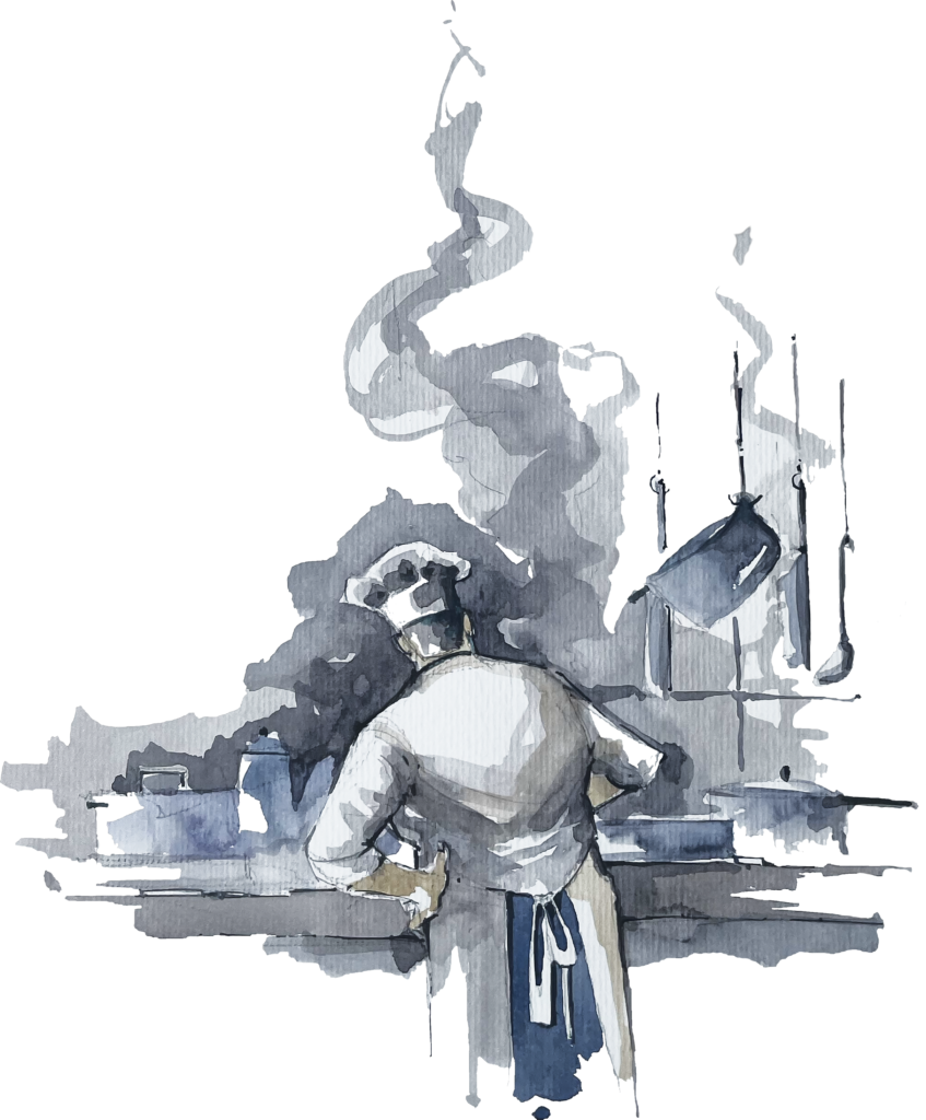 Ilustração ou fotografia de um chef, representando a expertise e a gastronomia local.