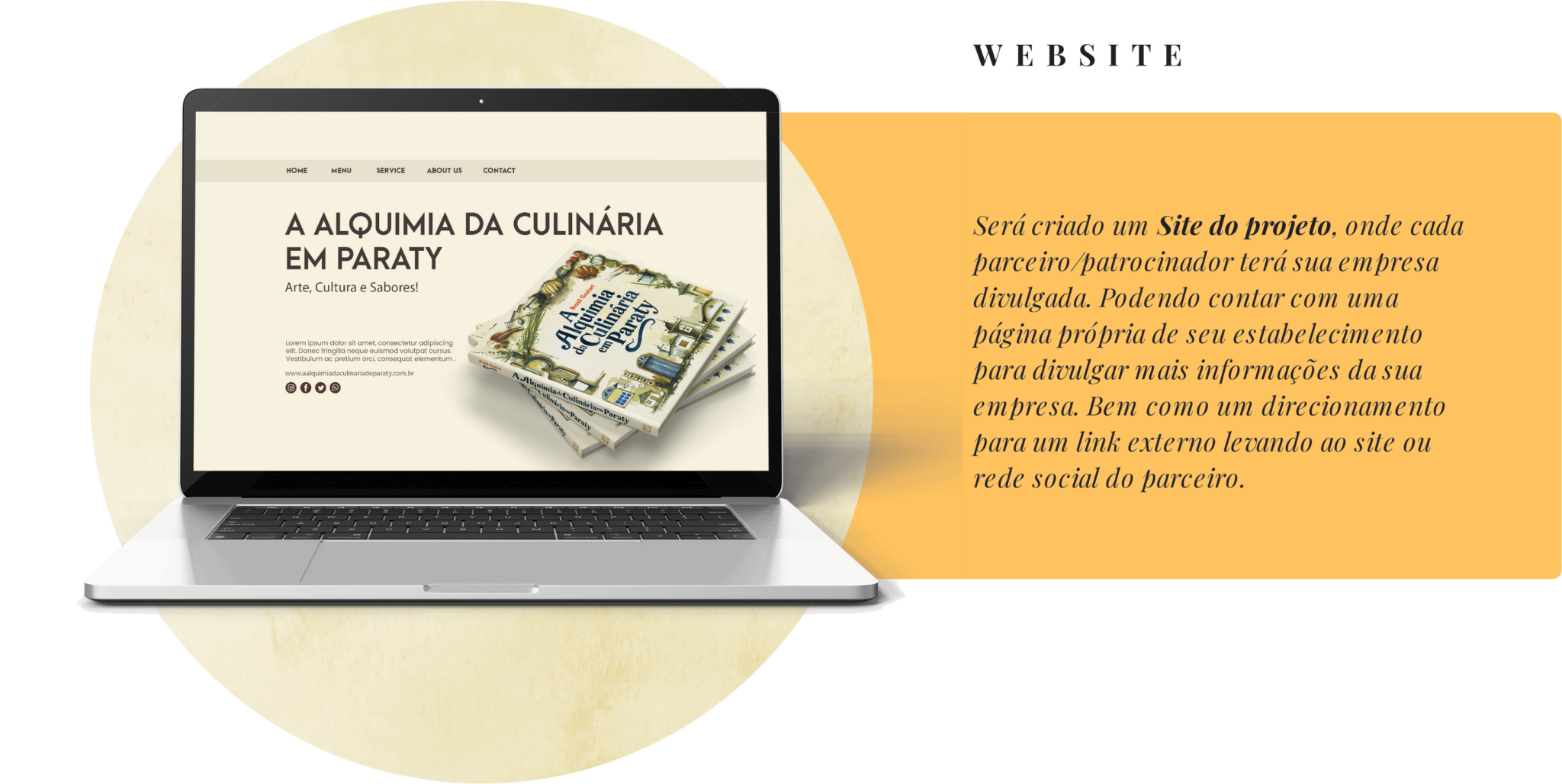 Mockup do site Alquimia da Culinária Paraty exibido em laptop