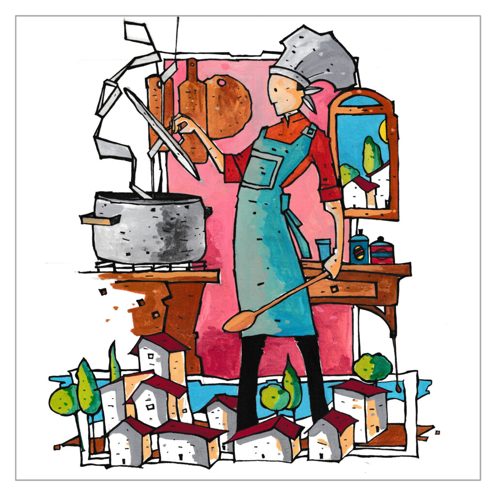 Ilustração em aquarela de cozinheiro – Alquimia da Culinária Paraty
