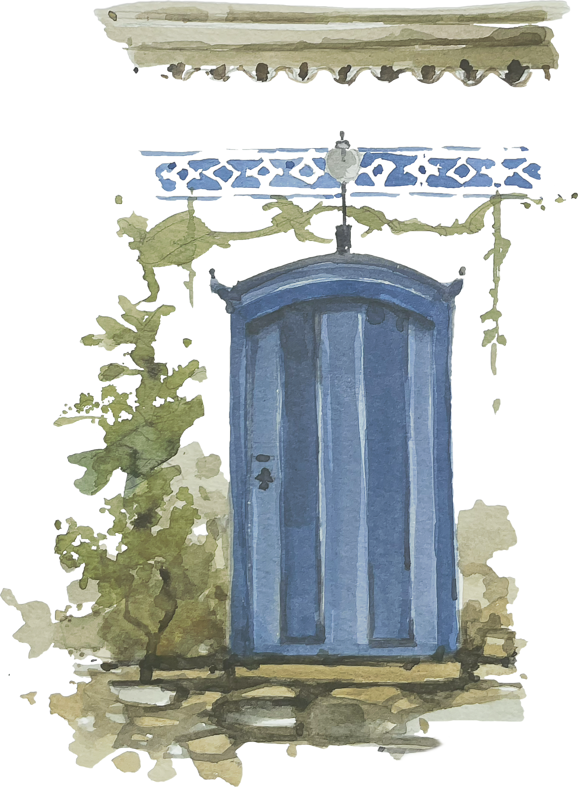 Fotografia ou ilustração de uma porta decorada com planta, trazendo charme e referência ao ambiente acolhedor de Paraty.