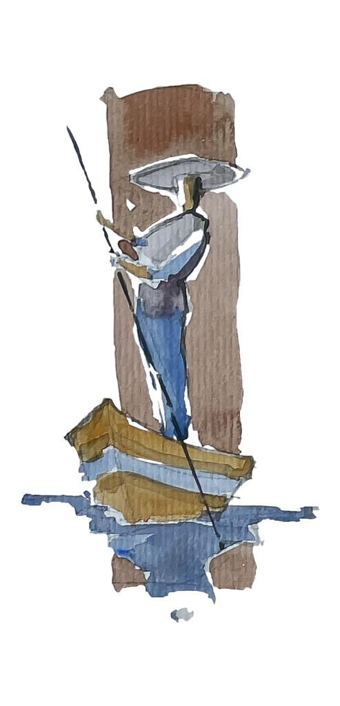 Ilustração de pescador com fundo branco – Alquimia da Culinária Paraty