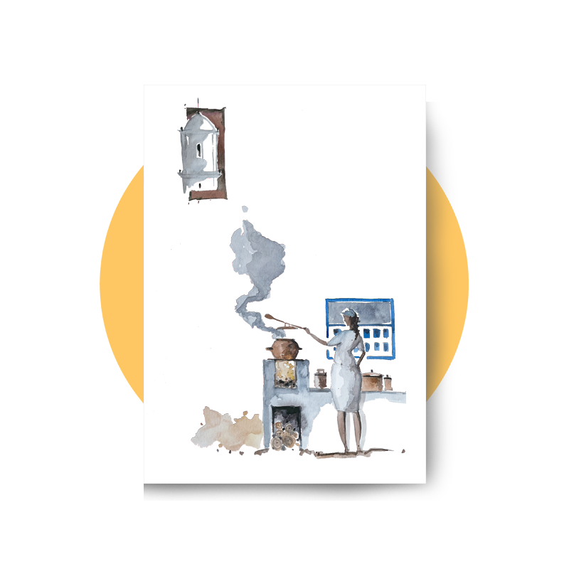 Ilustração em aquarela de cozinheira chef para mobile – Alquimia da Culinária Paraty