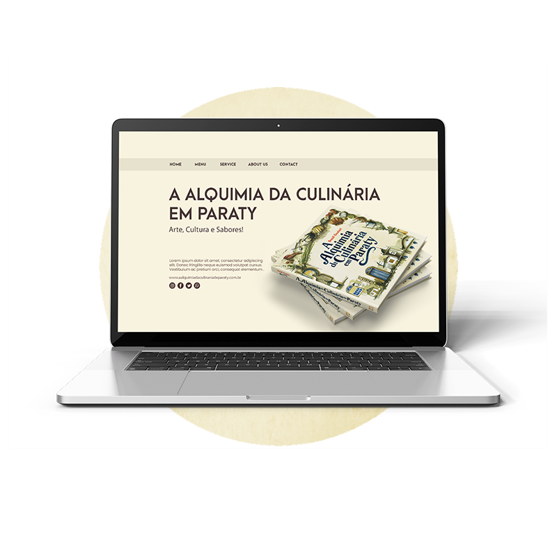 Mockup do site Alquimia da Culinária Paraty exibido em laptop